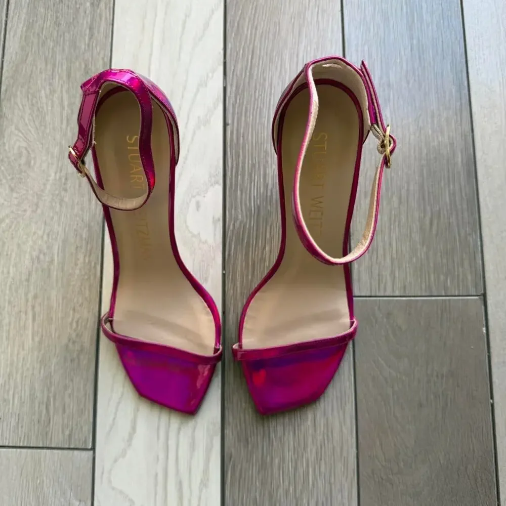 Stuart Weitzman Metallic Fuchsia Pink Ankle Strap Heels